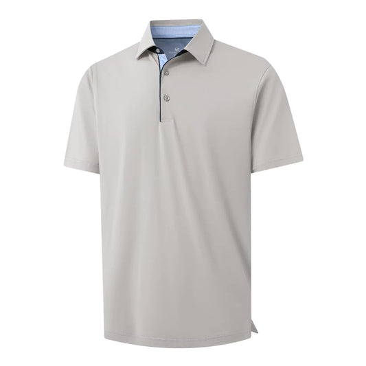 VANCAMEL Summer Fashion Polo Shirts for Men Cotton Blend Knit Breathable Polo Shirts for Men Office Daily Wear Casual Polo Shirt Gray Morn
