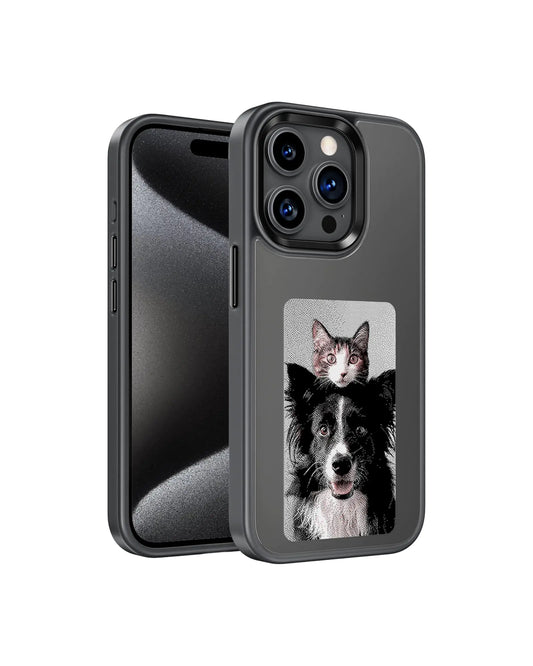 InkPlay E-Ink Screen Phone Case, DIY Wireless NFC Photo Display Smart Phone Case, Custom Phone Protective Case, Anti-Drop Water-Resistant Ink Phone Case Compatible with iPhone 15 Pro, Black