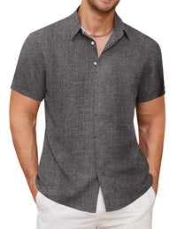 Cqser Mens Short Sleeve Linen Shirt Comfortable Button Down Shirt for Summer Beach and Casual Daily Wear Dark Heather Grey XL